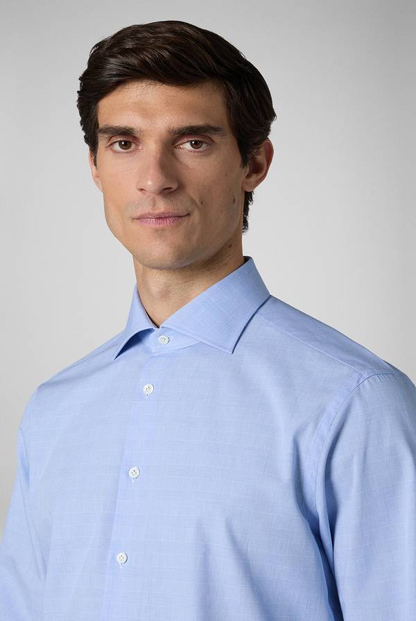 Pal Zileri Camicia Principe di Galles azzurra Consegna Veloce