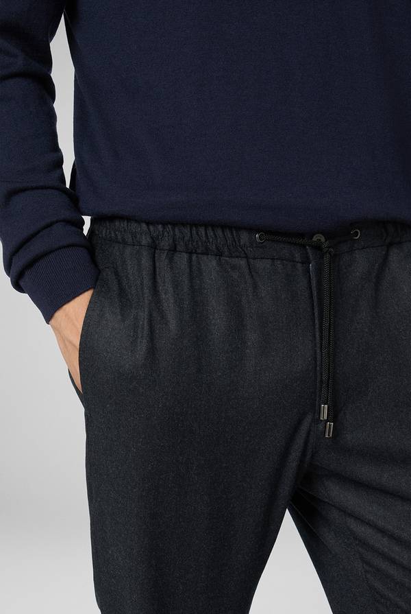 Pal Zileri Pantaloni in pura lana grigio antracite con coulisse regolabile Saldi Di Fabbrica