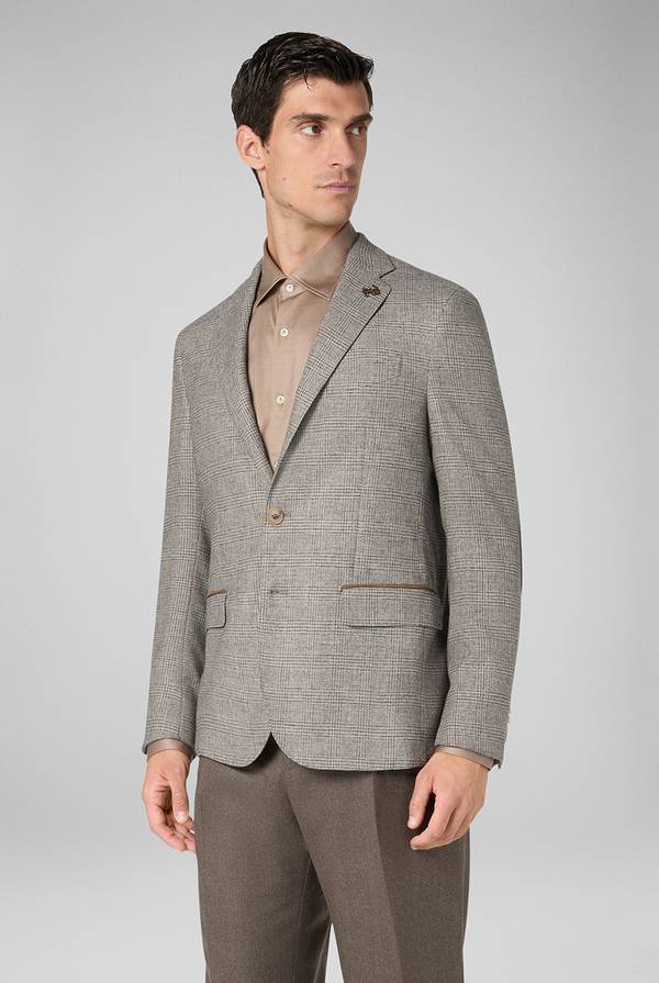 Pal Zileri Giacca Brera in lana e viscosa con motivo Principe di Galles e dettagli in camoscio Moda