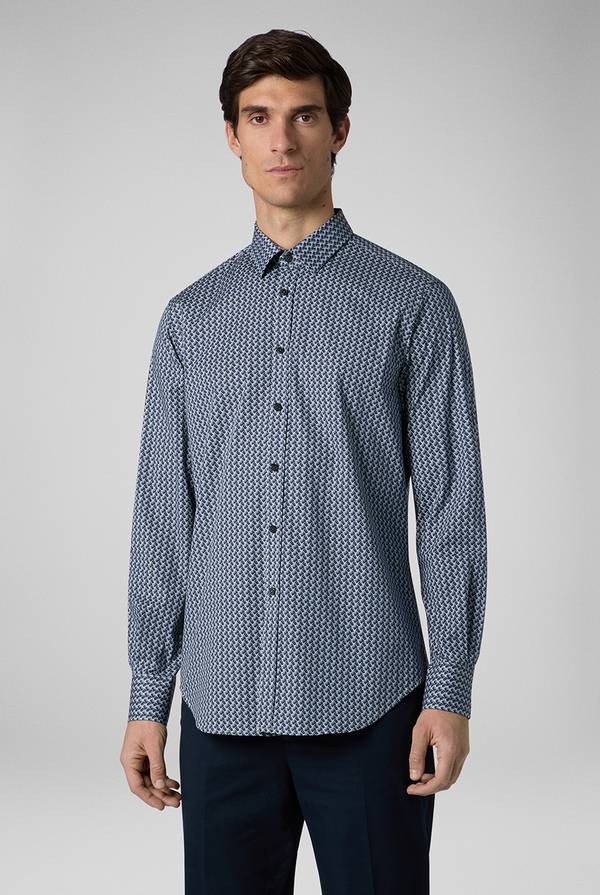 Pal Zileri Camicia in cotone stampato nei toni del blu Italy