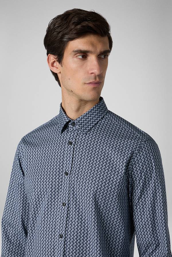 Pal Zileri Camicia in cotone stampato nei toni del blu Italy