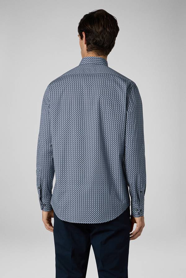 Pal Zileri Camicia in cotone stampato nei toni del blu Italy