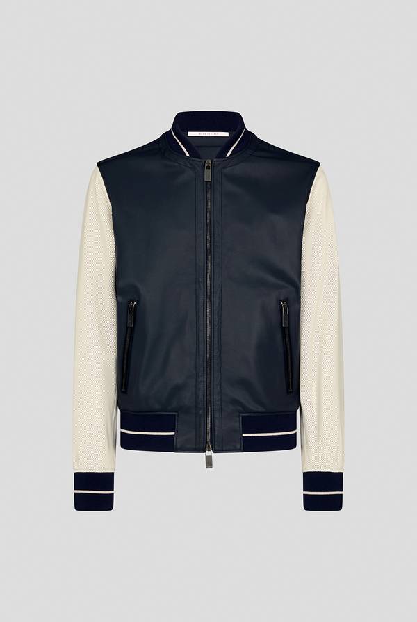 Pal Zileri Varsity Jacket in nappa bicolore blu e panna