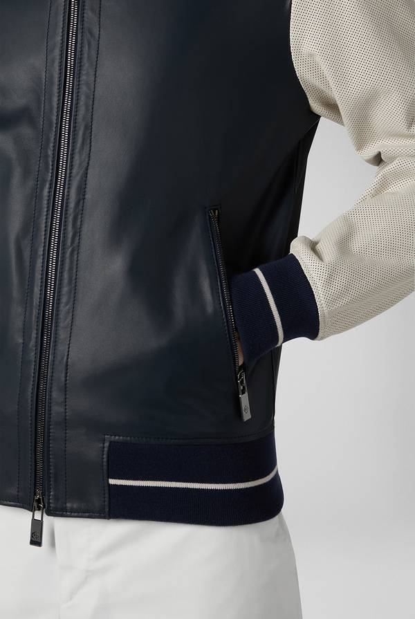 Pal Zileri Varsity Jacket in nappa bicolore blu e panna Soddisfazione Garantita