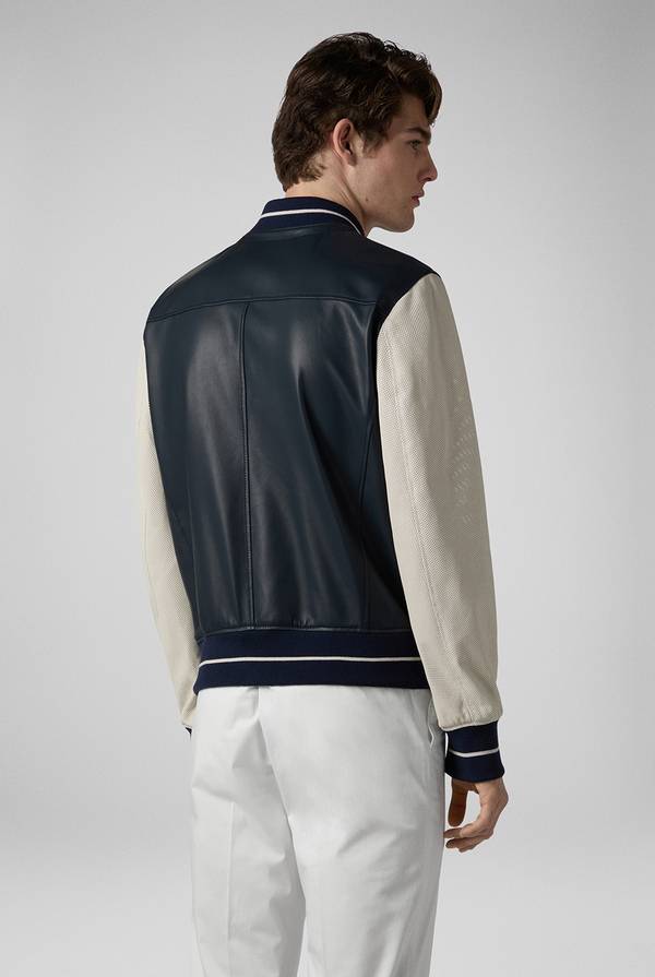 Pal Zileri Varsity Jacket in nappa bicolore blu e panna Soddisfazione Garantita