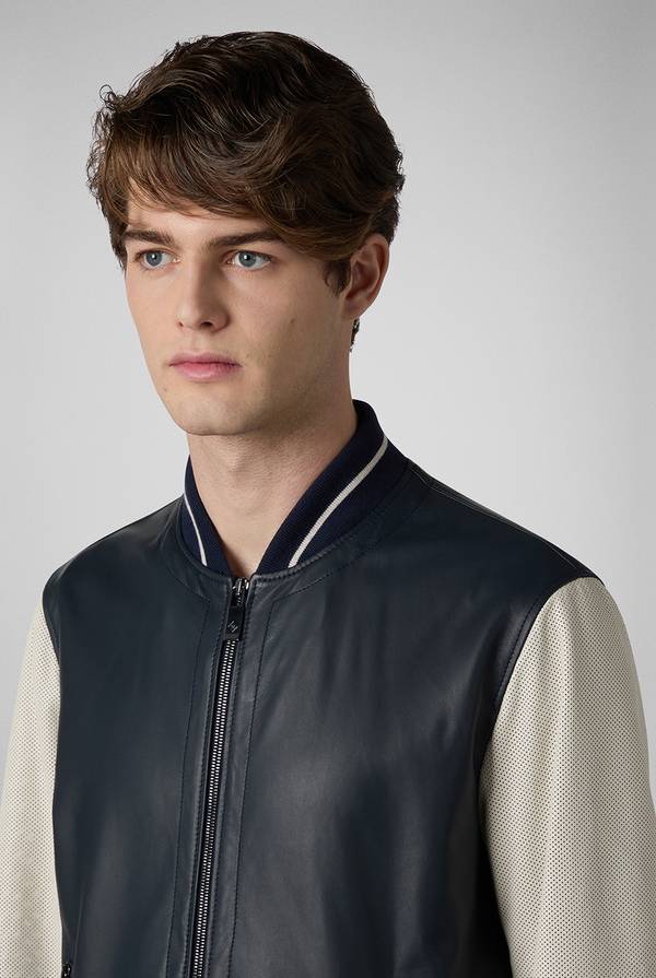 Pal Zileri Varsity Jacket in nappa bicolore blu e panna Soddisfazione Garantita