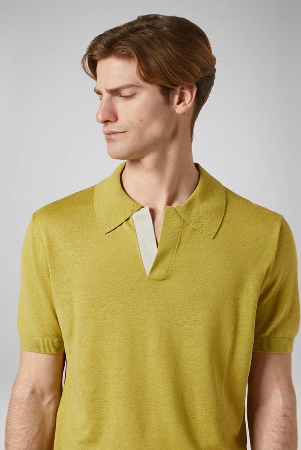 Pal Zileri Polo in maglia di lino e seta color senape In Vendita