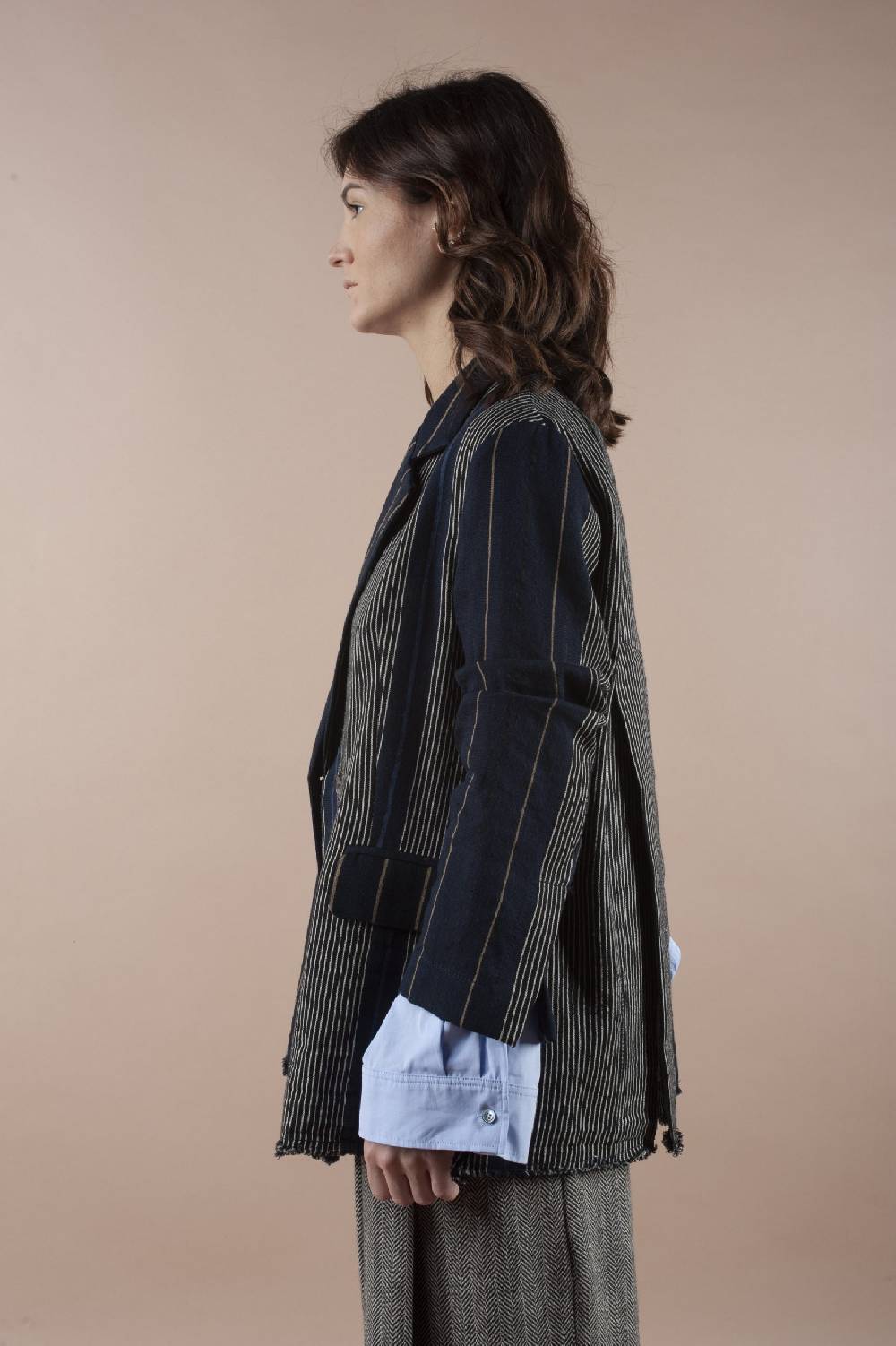 Pdr Phisique Du Role PHISIQUE DU ROLE JACKET IN WOOL/LINEN BARRE’ WITH IRREGULAR STRIPES Qualità