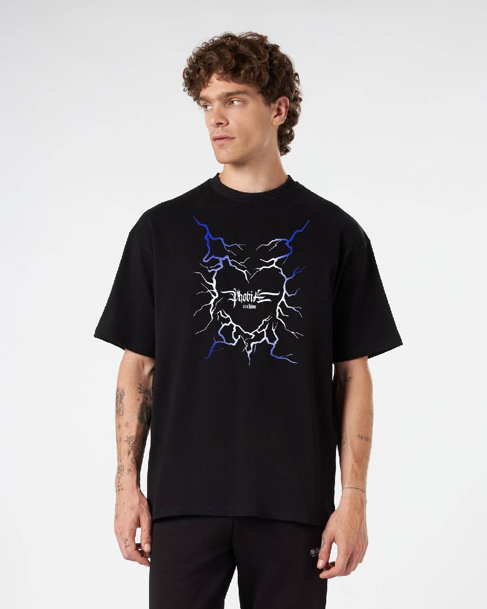 Phobia Archive T-SHIRT NERA CON GRAFICA CUORE LIGHTNING BLU Pezzi Unici