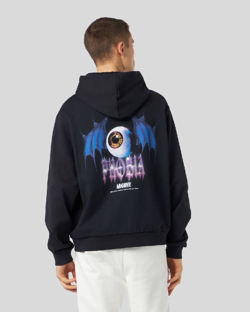 Phobia Archive FELPA NERA CON GRAFICA BAT EYE VIOLA Convenienza
