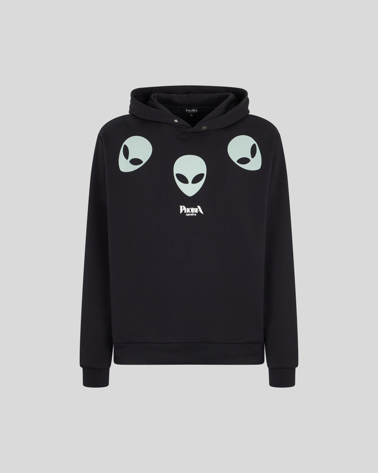 Phobia Archive FELPA NERA CON GRAFICA TRIPLE ALIEN FOSFORESCENTE