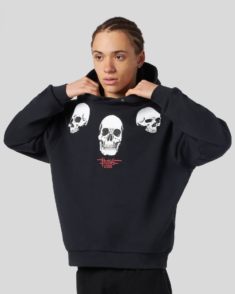 Phobia Archive FELPA NERA CON GRAFICA TRIPLE SKULL ROSSA Online