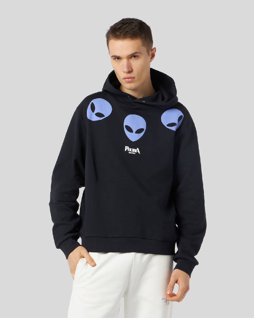 Phobia Archive FELPA CON CAPPUCCIO NERA CON STAMPA TRIPLE ALIEN VIOLA Outlet