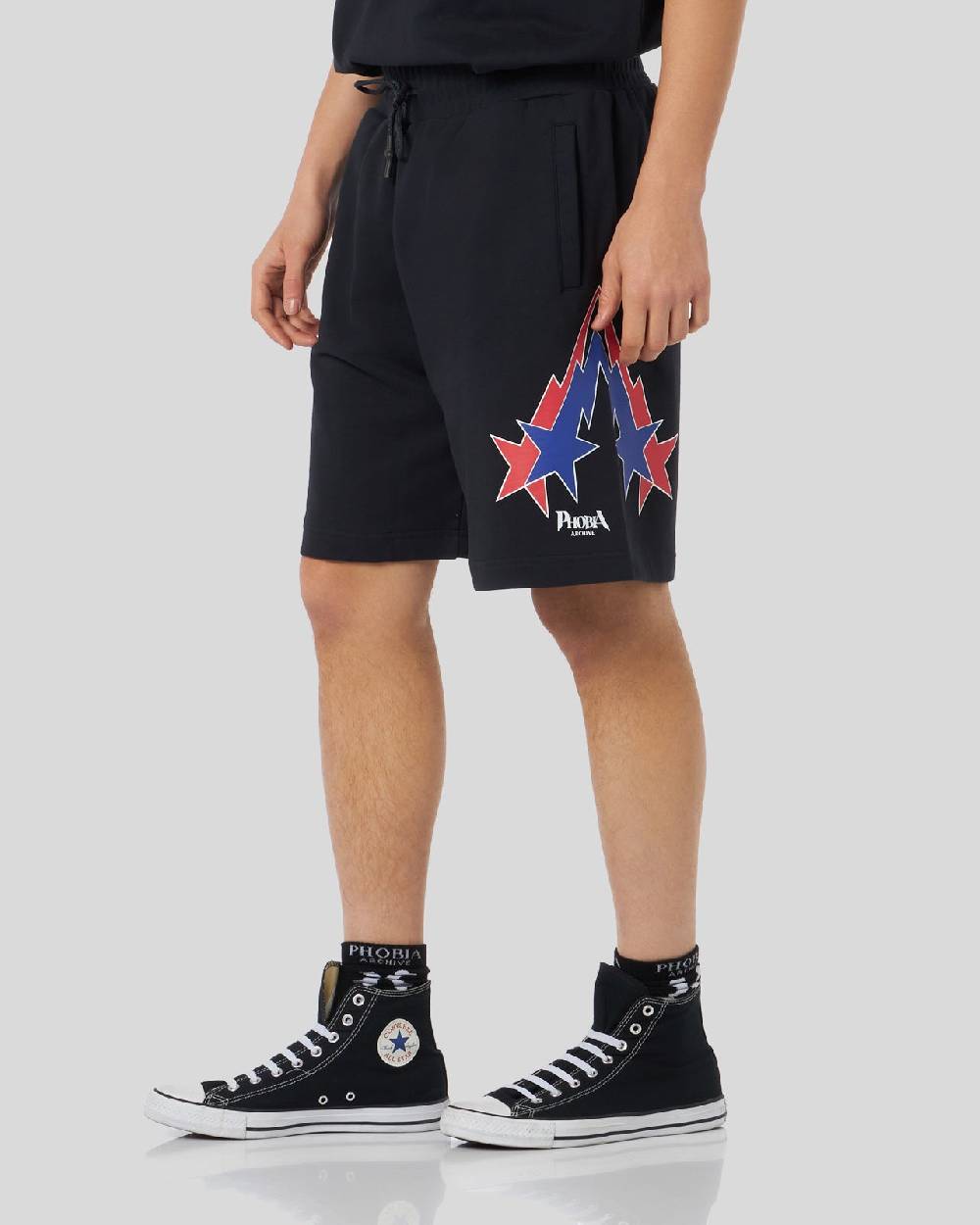 Phobia Archive PANTALONCINO NERO CON GRAFICA STARRY LIGHTNING ROSSA E BLU I Più Venduti