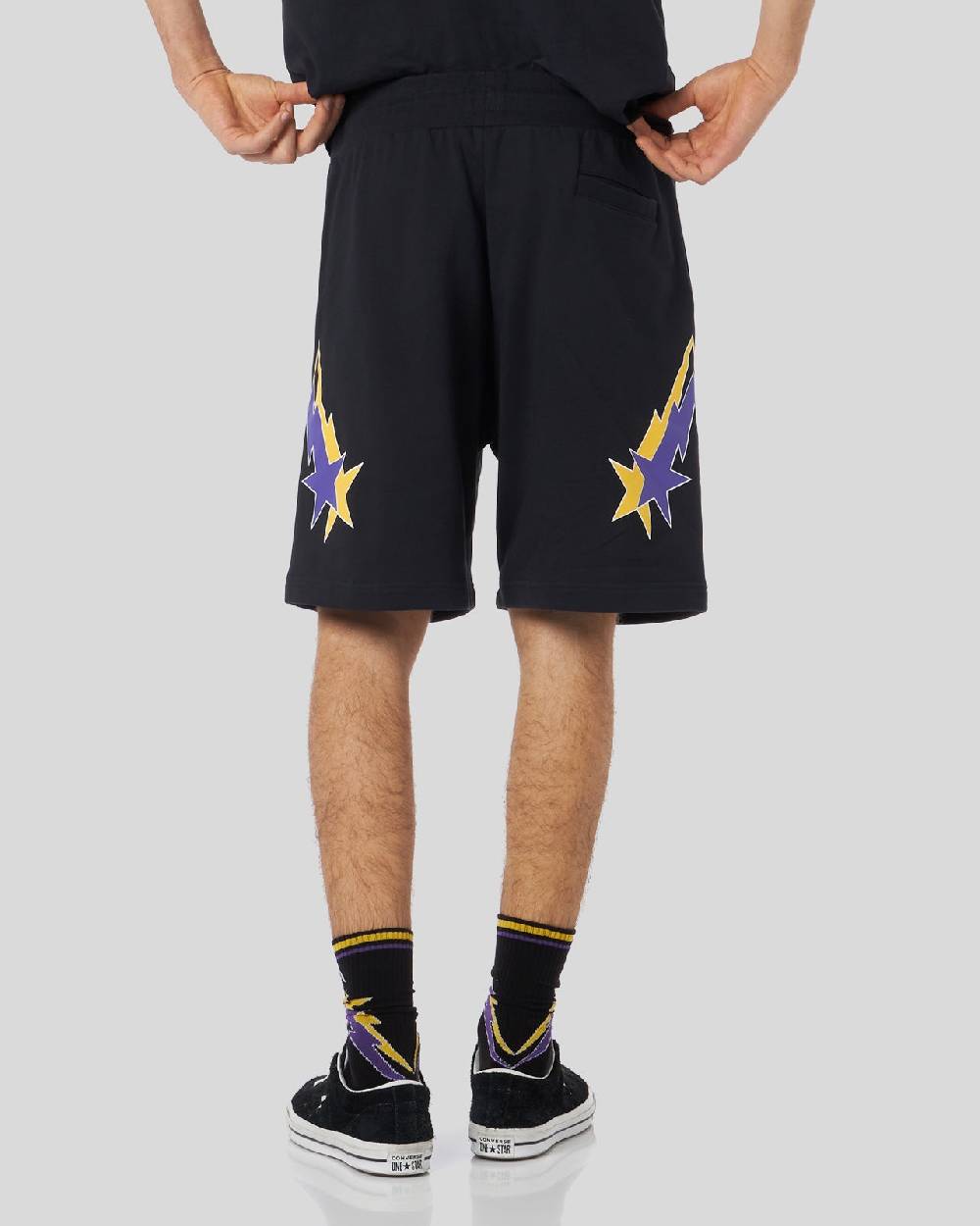 Phobia Archive PANTALONCINO NERO CON GRAFICA STARRY LIGHTNING GIALLA E VIOLA Vendite Flash