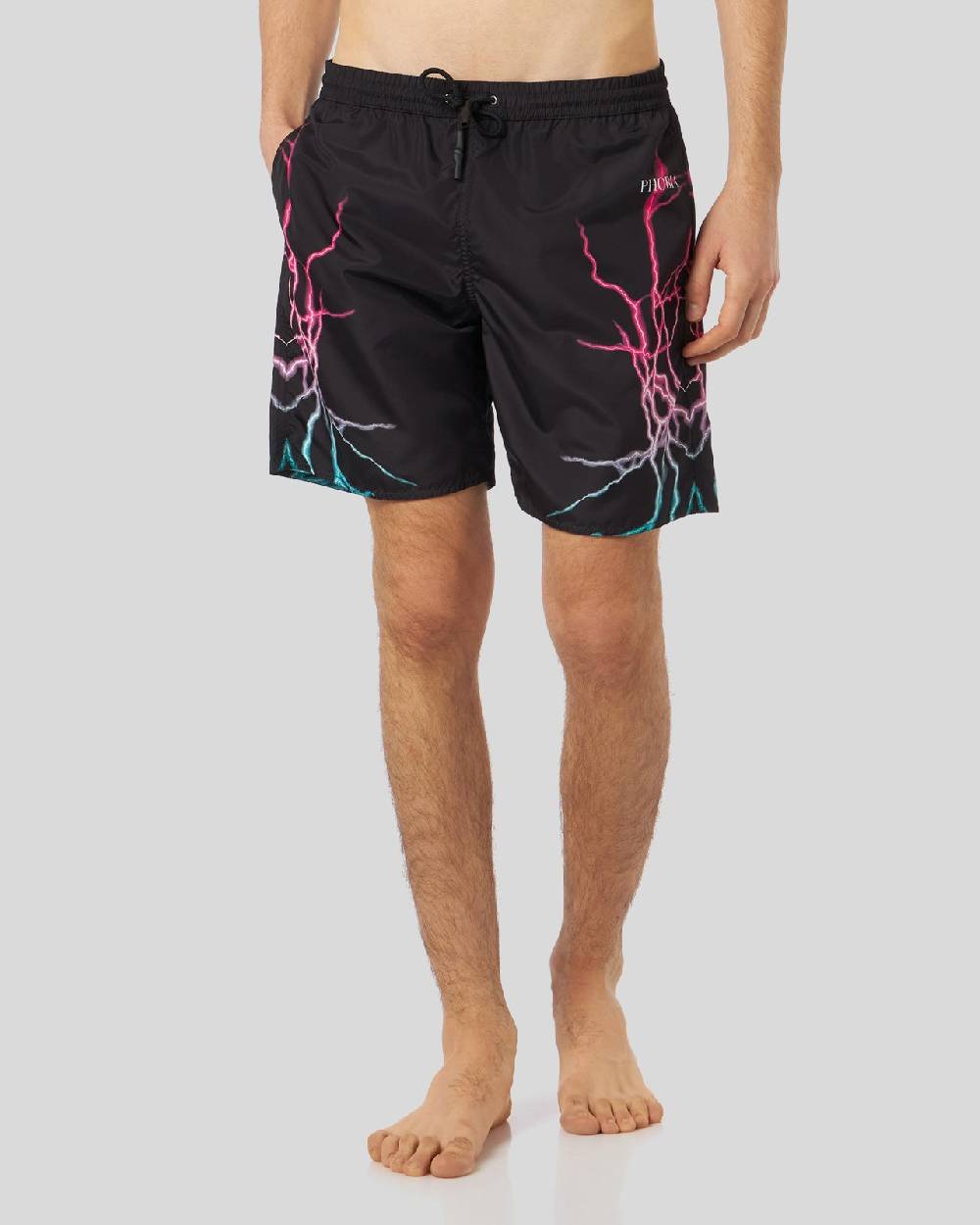 Phobia Archive COSTUME DA BAGNO NERO CON FULMINI BICOLORE ROSA E BLU In Saldo