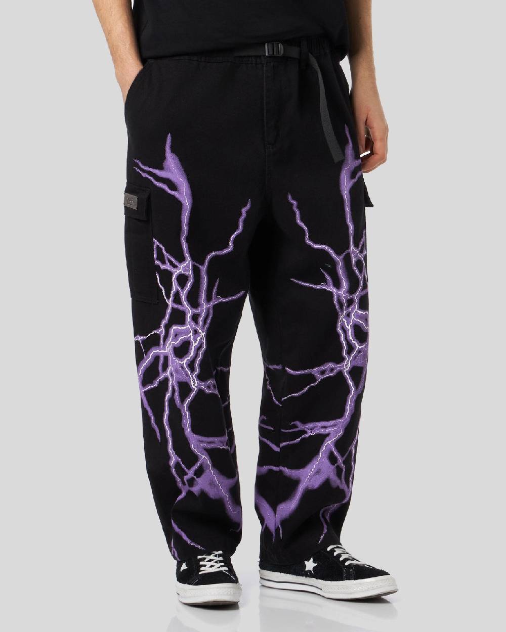 Phobia Archive PANTALONE CARGO NERO CON FULMINE LATERALE VIOLA 2025