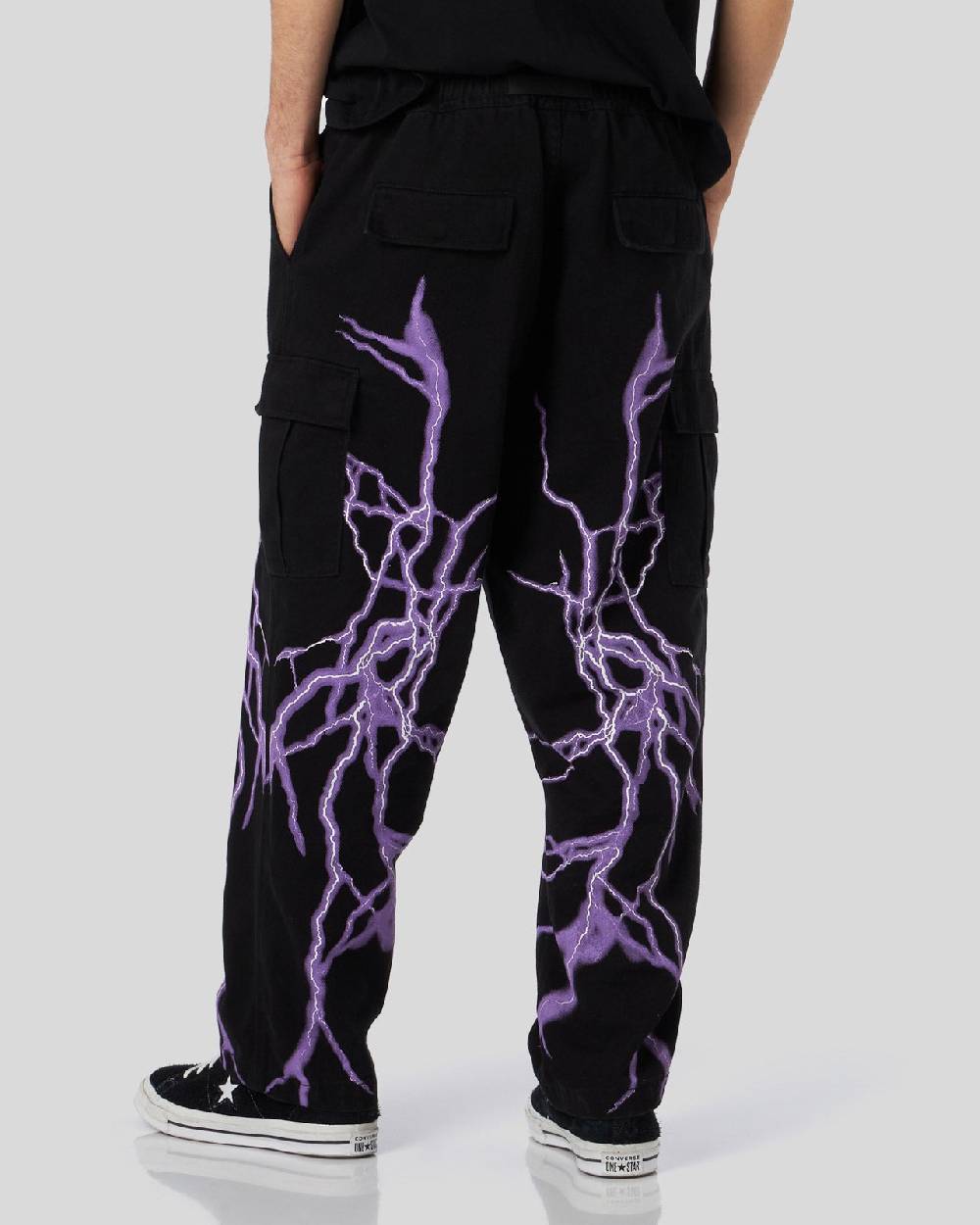 Phobia Archive PANTALONE CARGO NERO CON FULMINE LATERALE VIOLA 2025