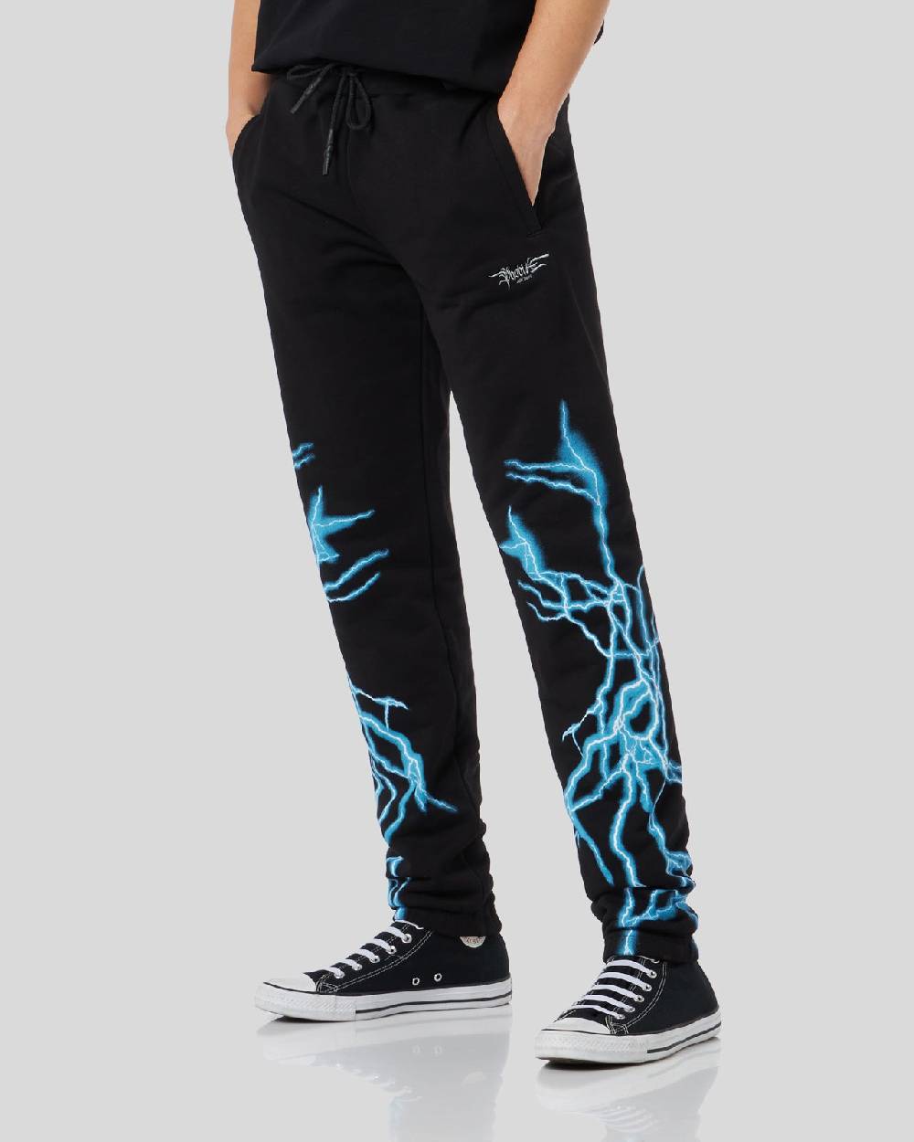 Phobia Archive PANTALONE NERO CON FULMINE LATERALE BLU Italia
