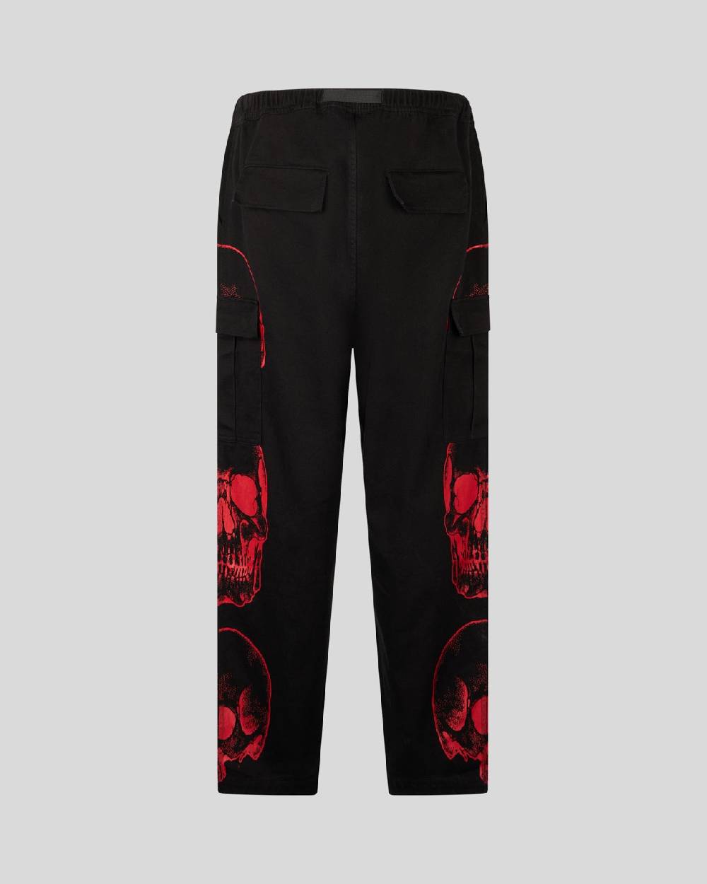 Phobia Archive PANTALONE CARGO NERO CON GRAFICA TRIPLE SKULL ROSSA E LOGO GOTIC P Qualità