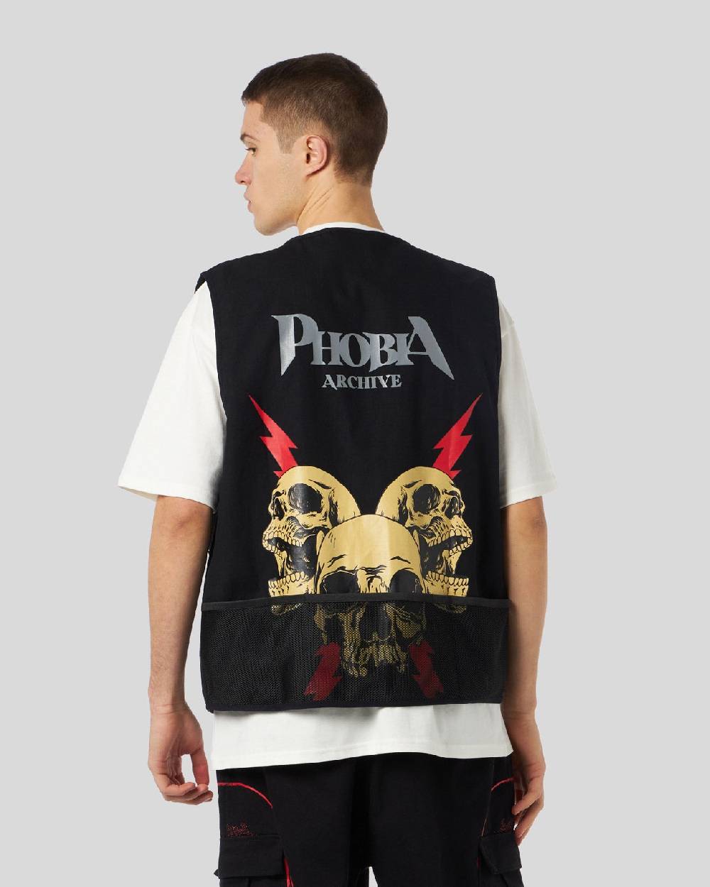 Phobia Archive WORKER GILET NERO CON GRAFICA SCREAMING SKULLS Soddisfazione Garantita