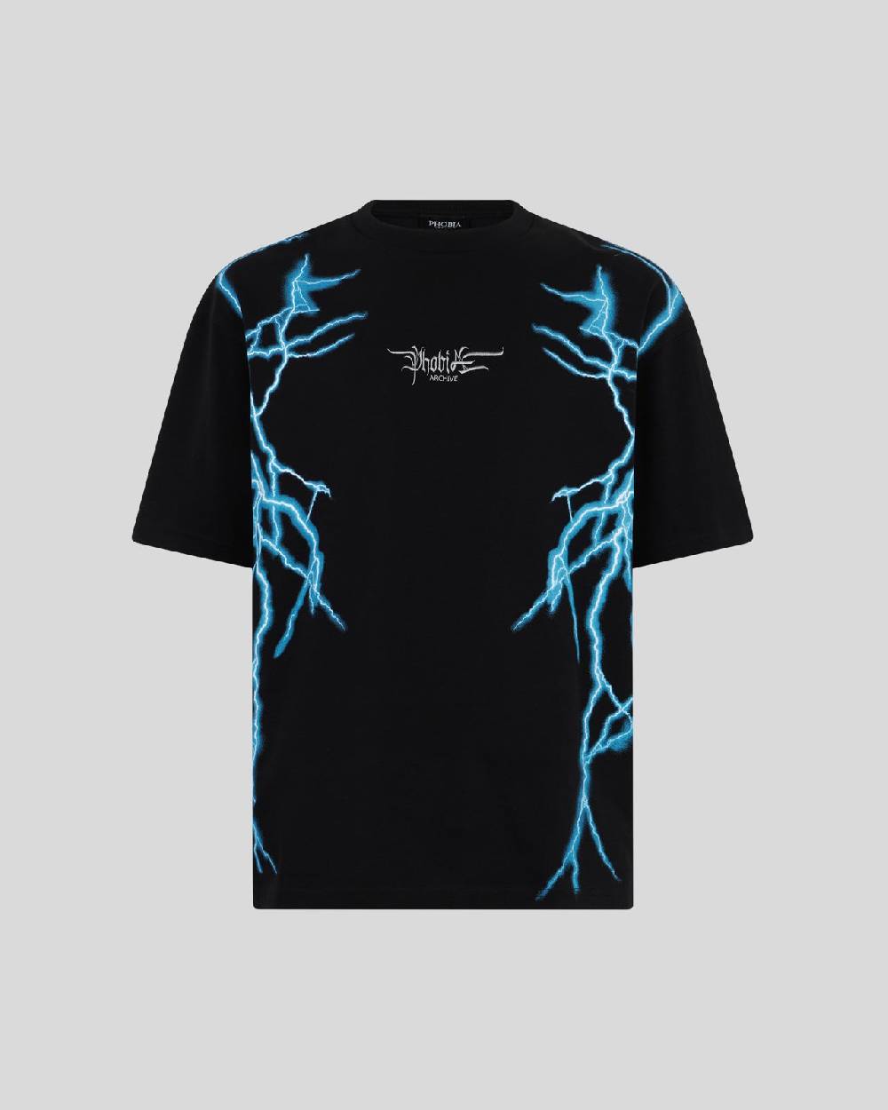 Phobia Archive T-SHIRT NERA CON FULMINI LATERALI AZZURRI