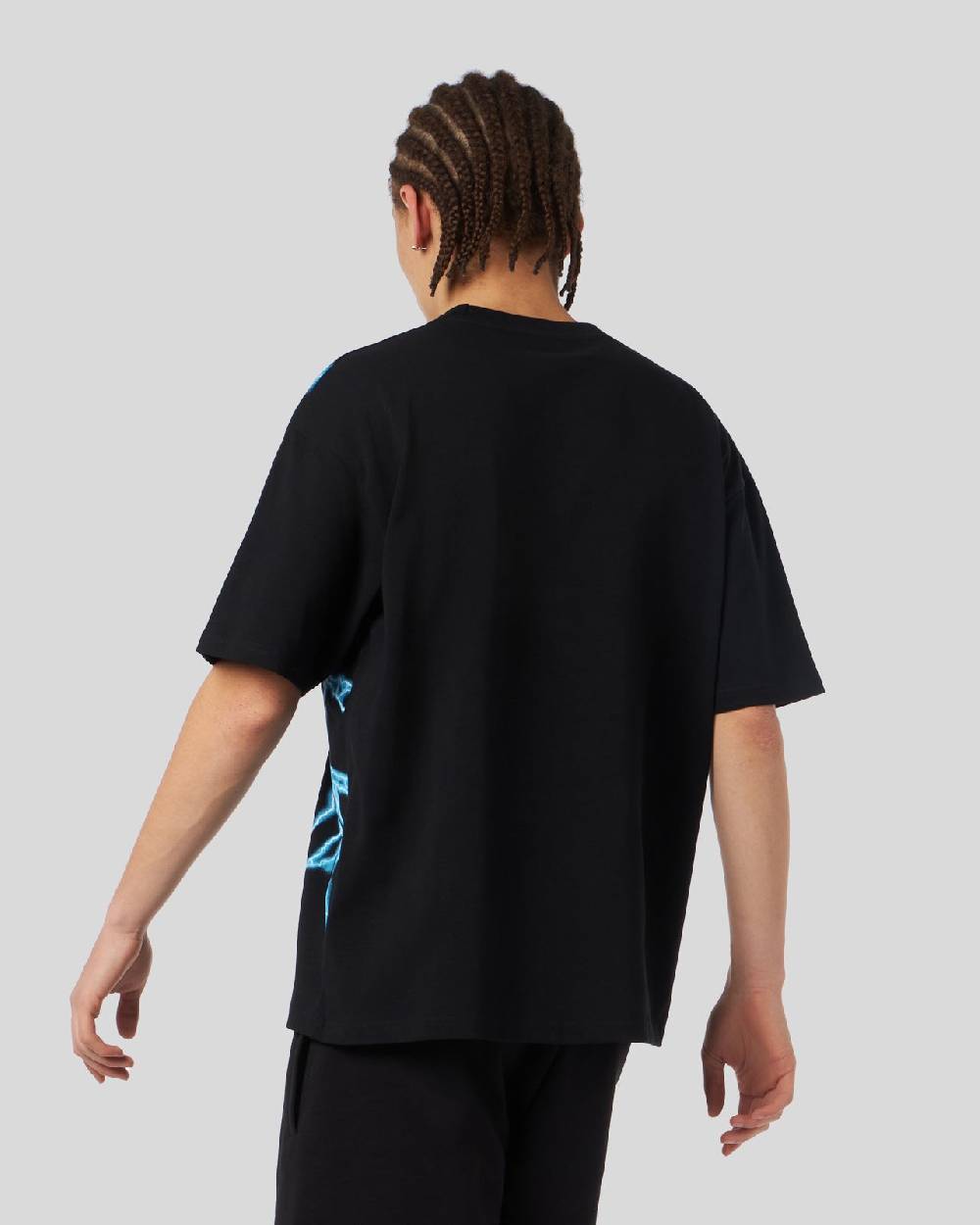 Phobia Archive T-SHIRT NERA CON FULMINI LATERALI AZZURRI Sottocosto