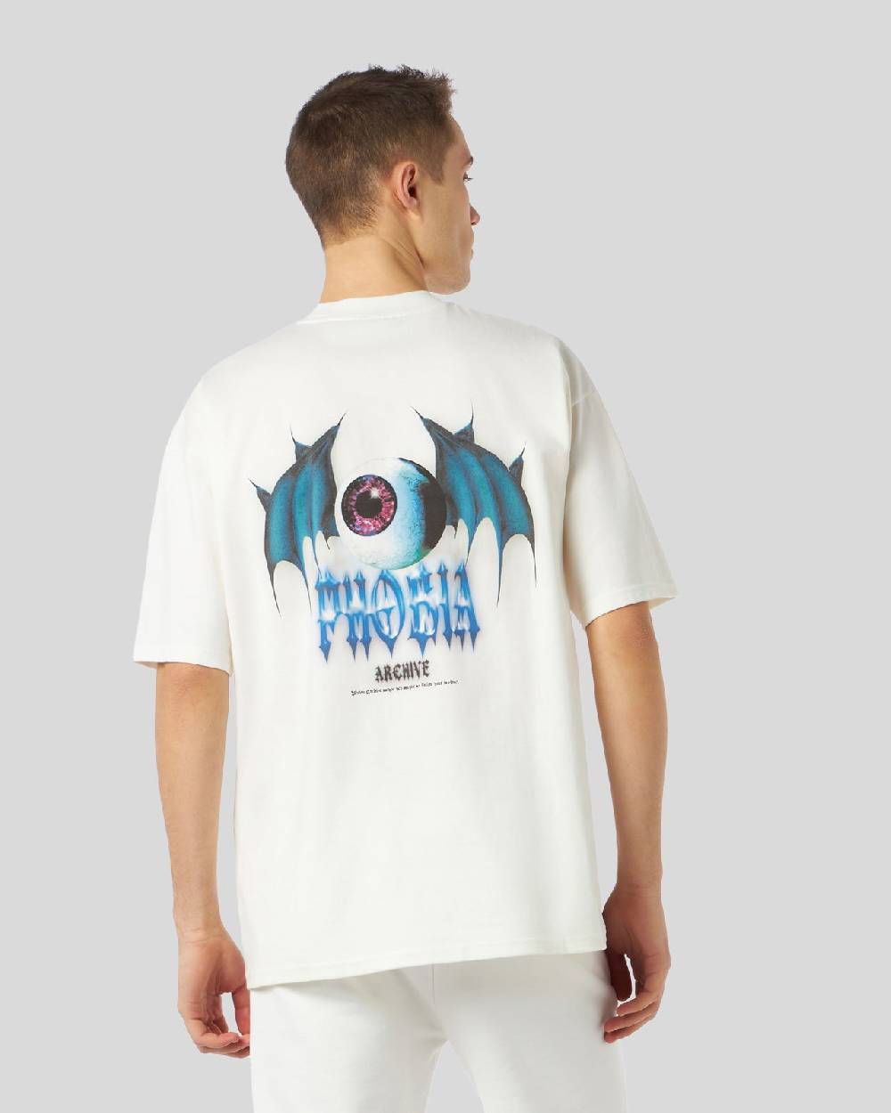 Phobia Archive T-SHIRT BIANCA CON GRAFICA BAT EYE VIOLA Convenienza