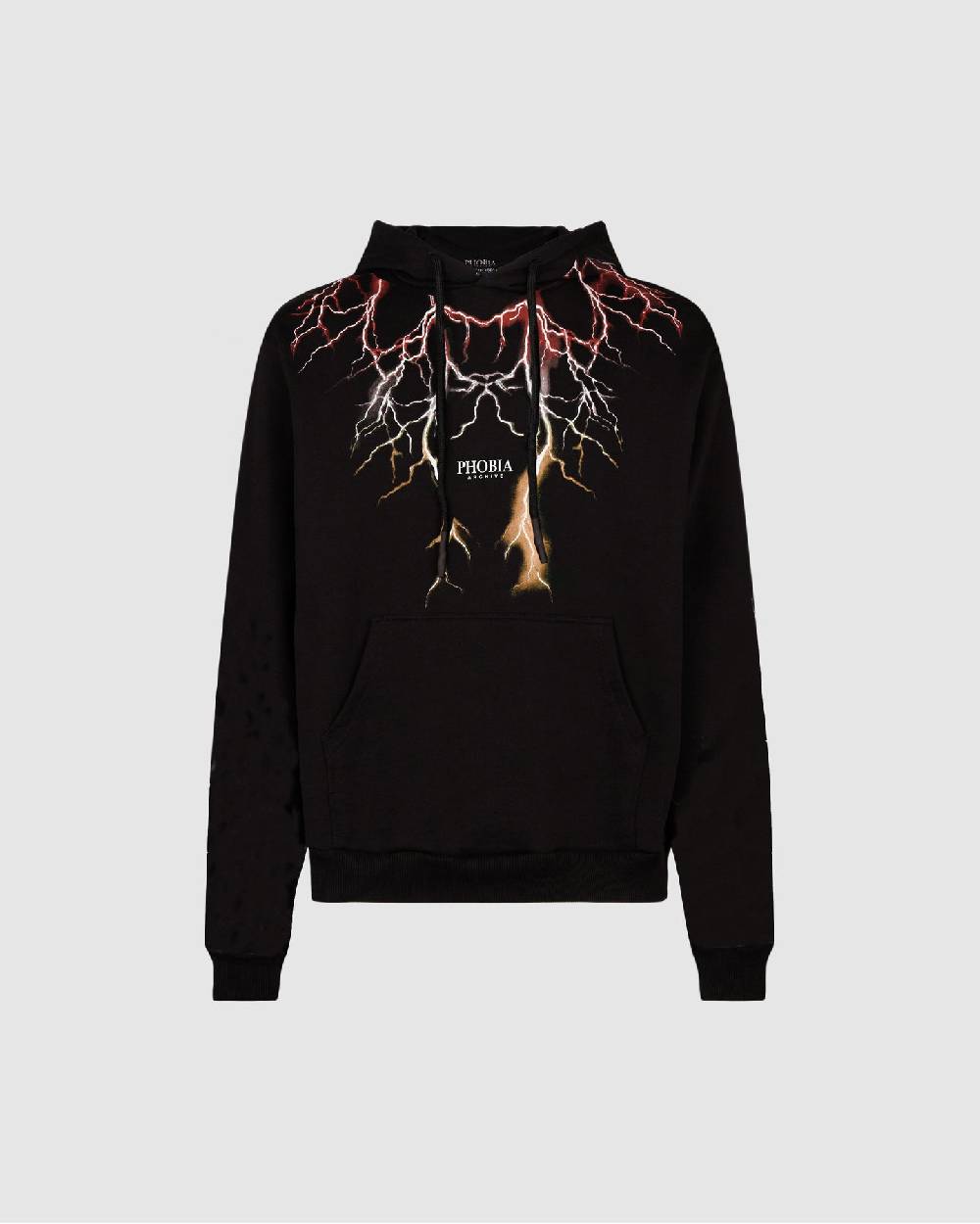 Phobia Archive FELPA CON CAPPUCCIO NERA CON FULMINI ROSSO GRIGIO ARANCIONI