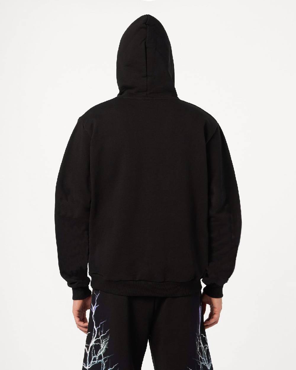Phobia Archive FELPA CON CAPPUCCIO NERA CON FULMINI GRIGIO CHIARO Vendita Economica