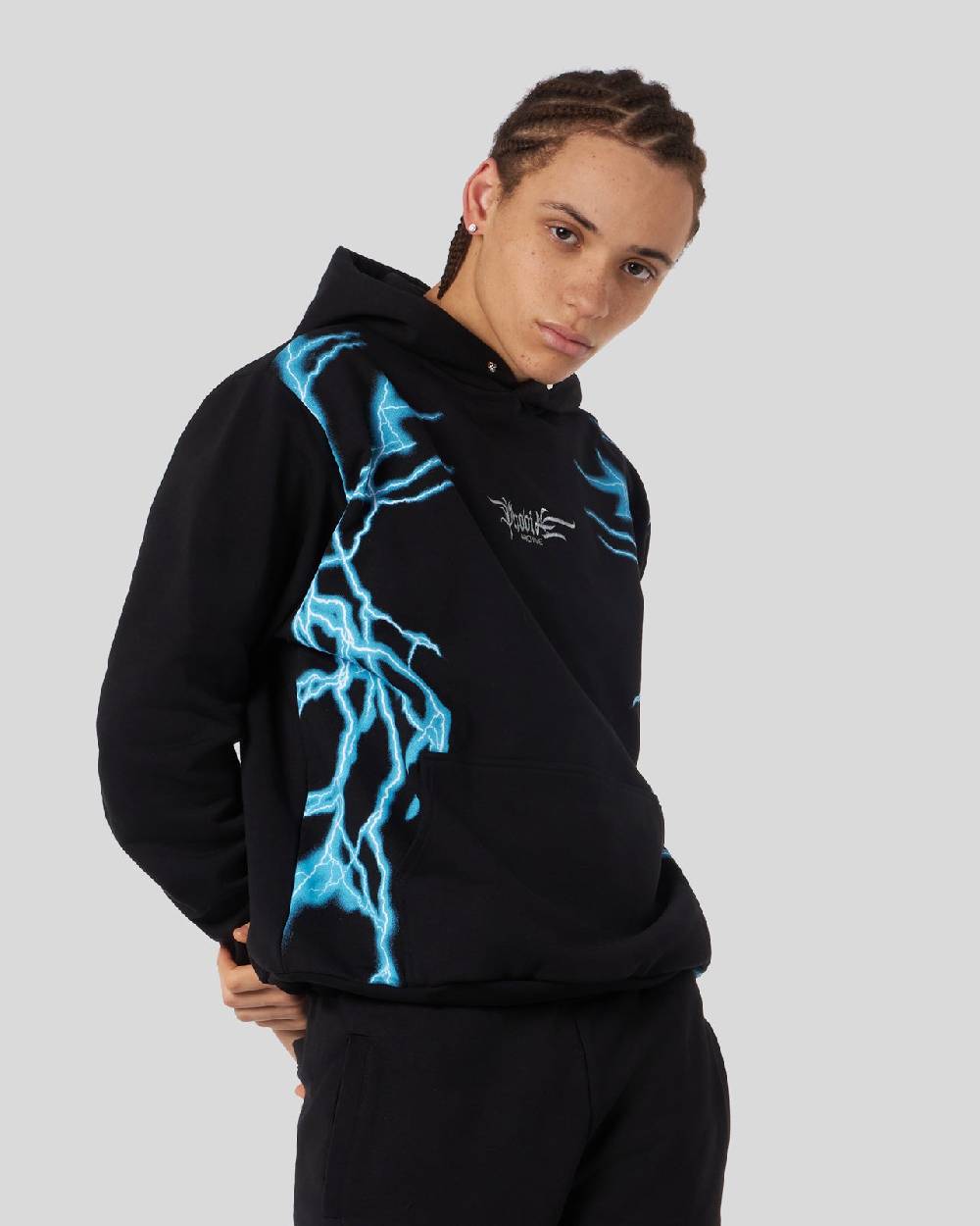 Phobia Archive FELPA NERA CON FULMINI LATERALI BLU Saldi Di Fabbrica