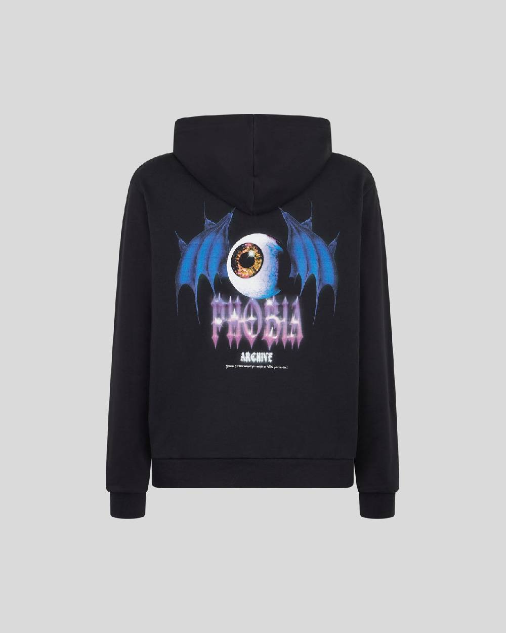 Phobia Archive FELPA NERA CON GRAFICA BAT EYE VIOLA