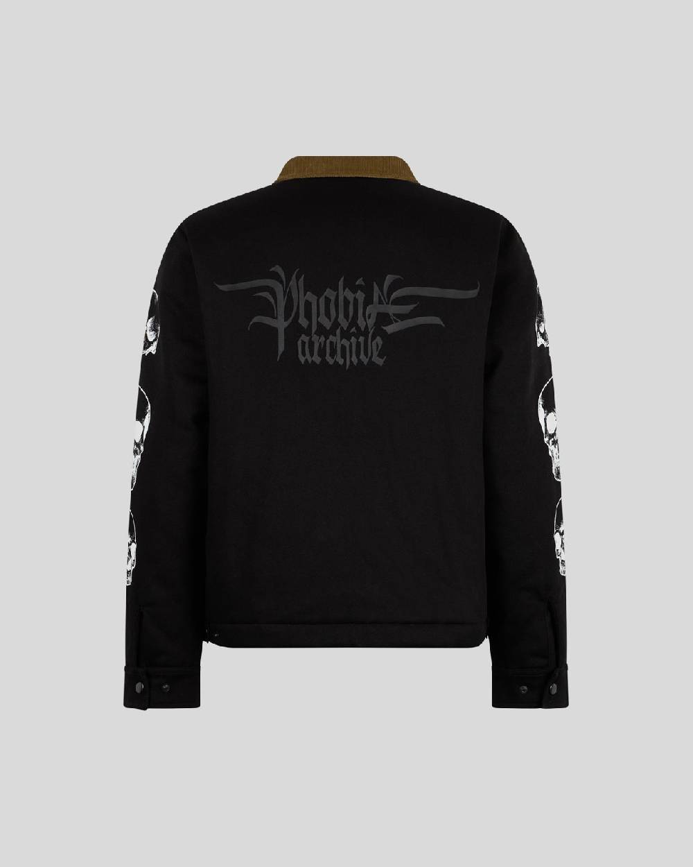 Phobia Archive GIACCA CARGO NERA CON GRAFICA TRIPLE SKULL BIANCA E LOGO GOTIC P Promozione