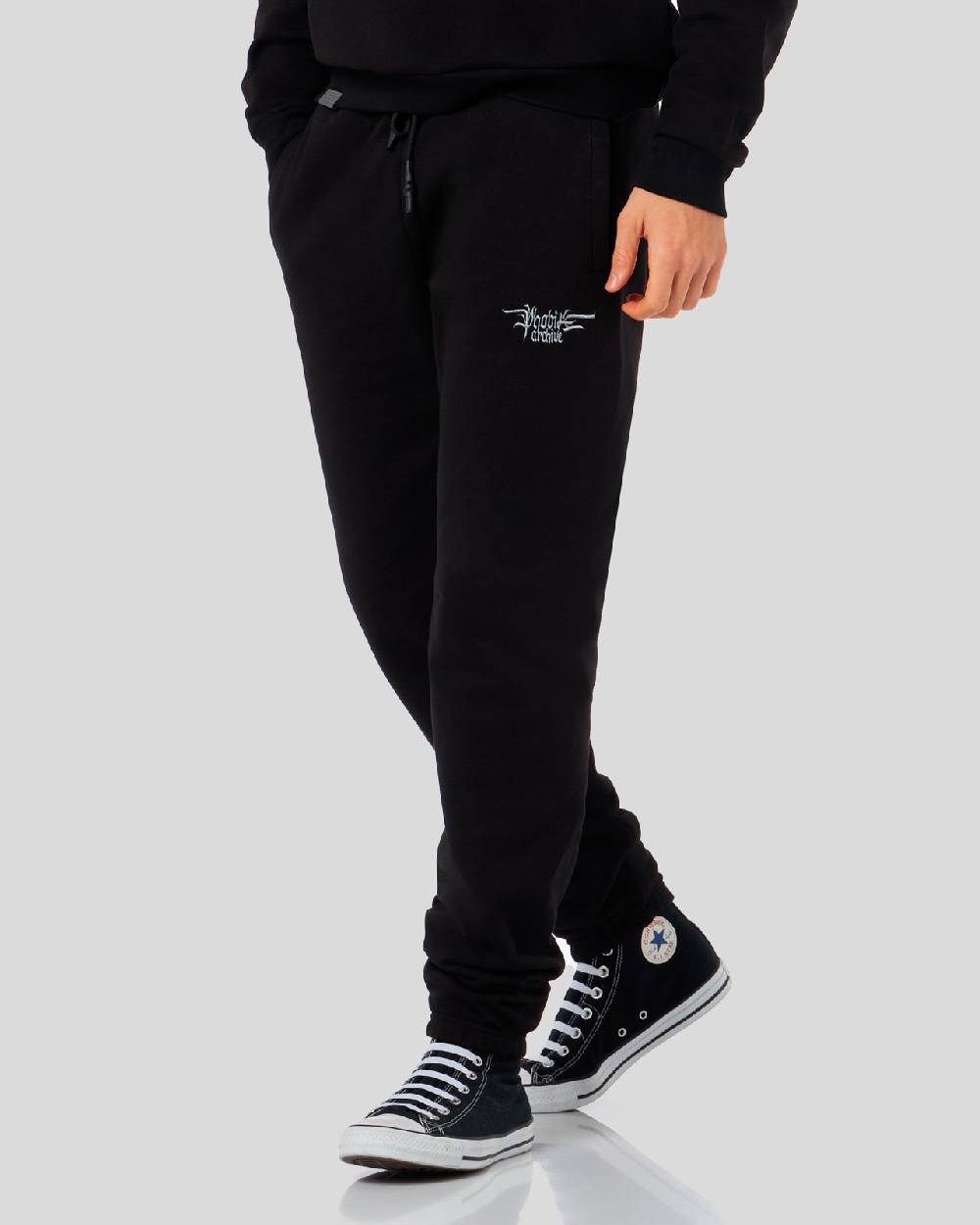 Phobia Archive PANTALONE NERO CON LOGO GOTICO RICAMATO Spedizione Gratuita
