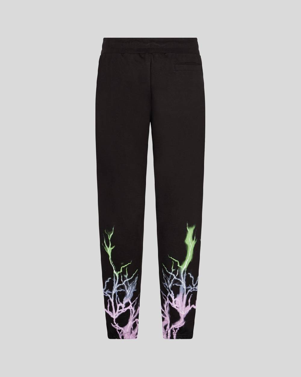 Phobia Archive PANTALONCINO NERO CON STAMPA FULMINE BICOLORE VIOLA E VERDE Pezzi Unici