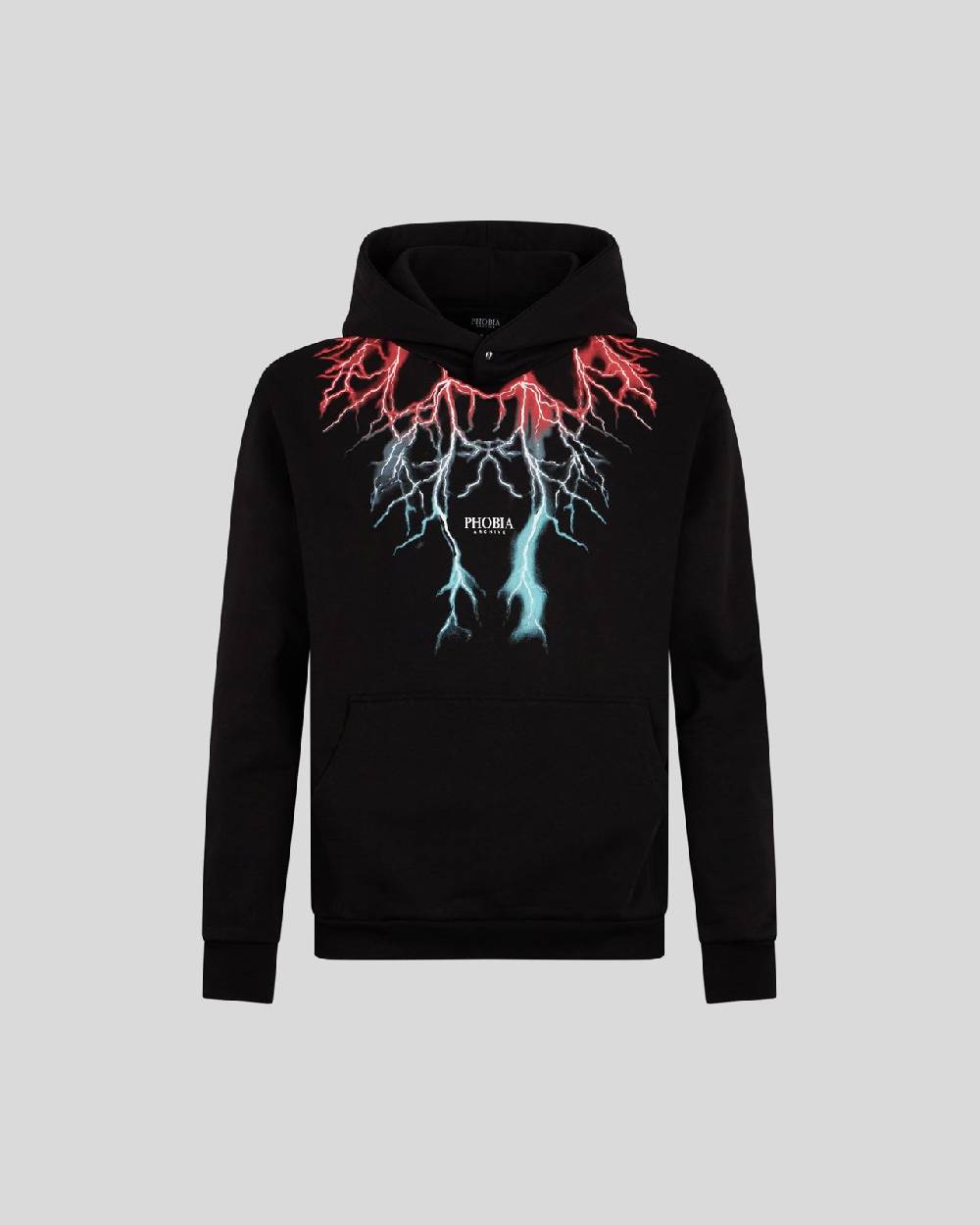 Phobia Archive FELPA NERA CON FULMINI BICOLORE ROSSO E BLU