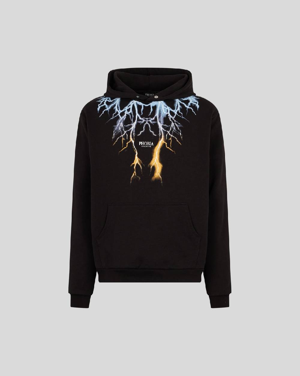 Phobia Archive FELPA NERA CON FULMINI BICOLORE BLU E GIALLO