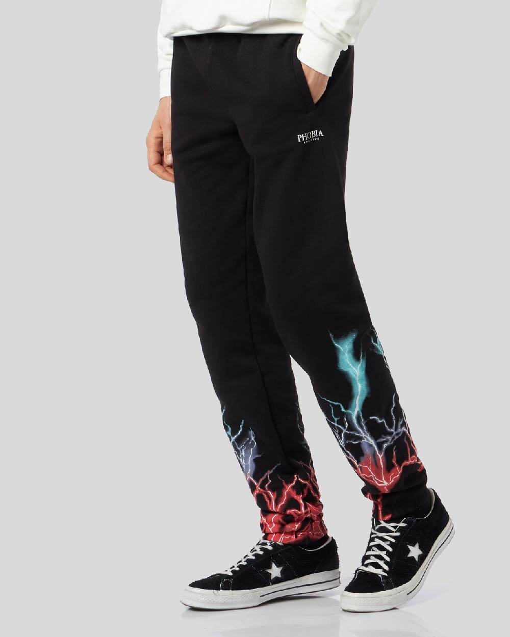 Phobia Archive PANTALONCINO NERO CON STAMPA FULMINE BI-COLORE ROSSO E BLU Consegna Veloce