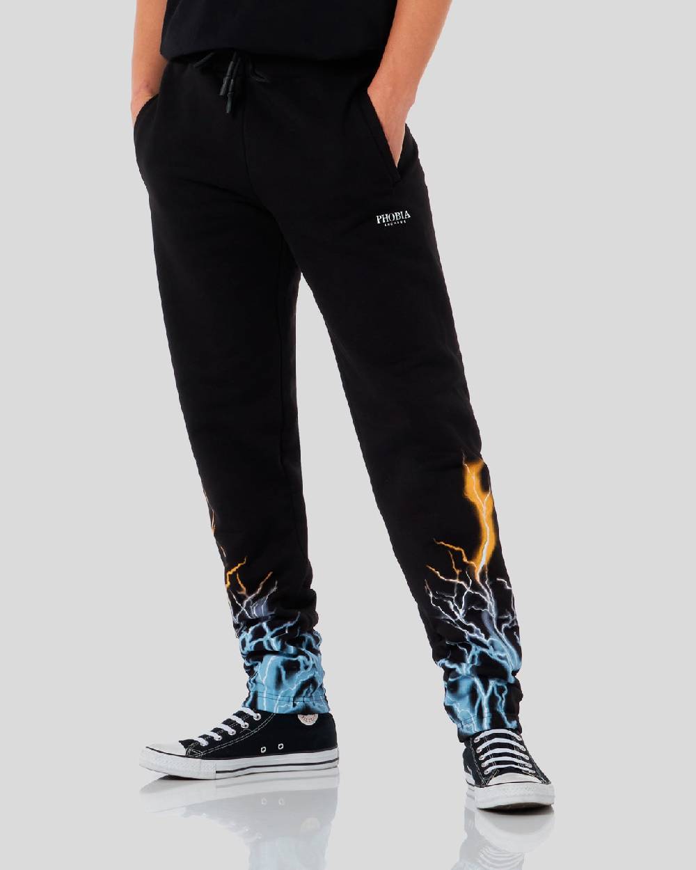Phobia Archive PANTALONCINO NERO CON STAMPA FULMINE BICOLORE GIALLO E BLU Promozione Limitata