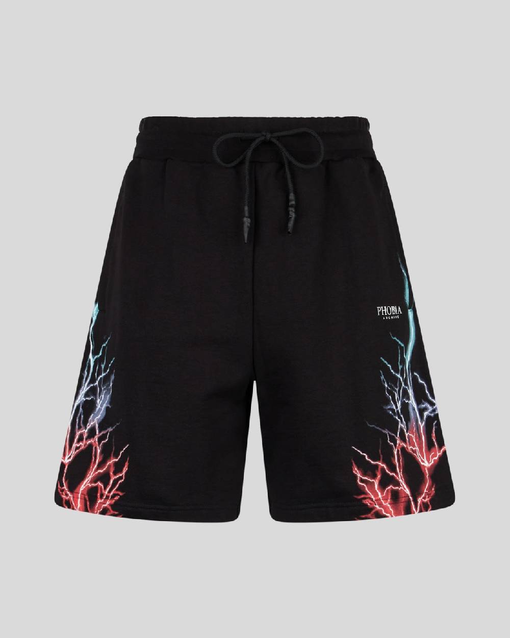 Phobia Archive PANTALONCINO NERO CON FULMINI BICOLORE ROSSO E BLU