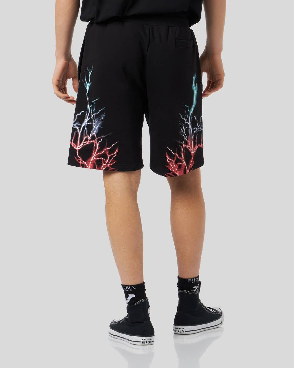 Phobia Archive PANTALONCINO NERO CON FULMINI BICOLORE ROSSO E BLU Shopping Online