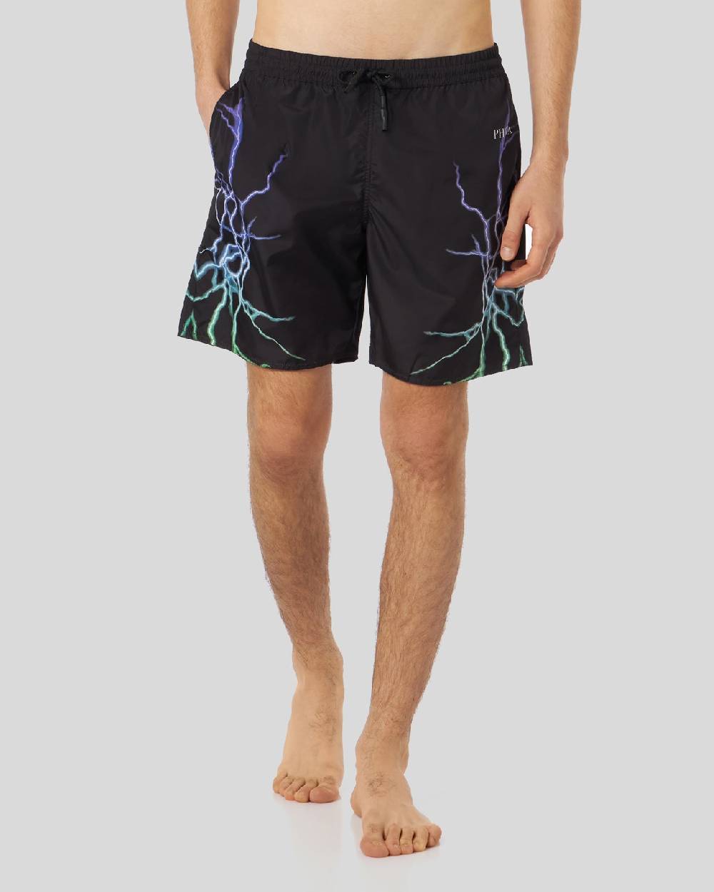 Phobia Archive COSTUME DA BAGNO NERO CON FULMINI BICOLORE VIOLA E VERDE Vendita Calda