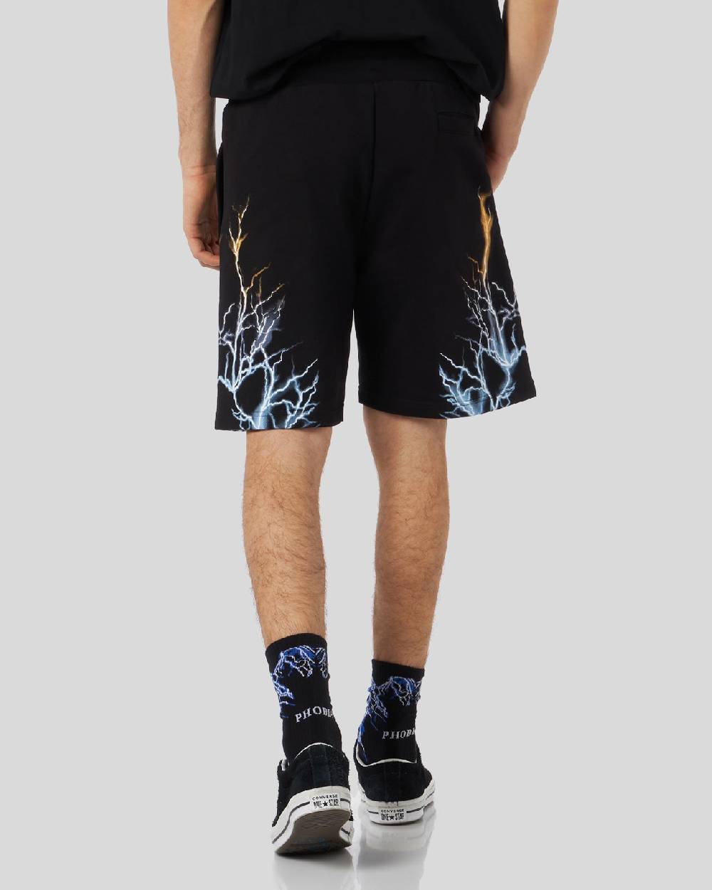 Phobia Archive PANTALONCINO NERO CON STAMPA FULMINE BICOLORE GIALLO E BLU Pezzi Unici