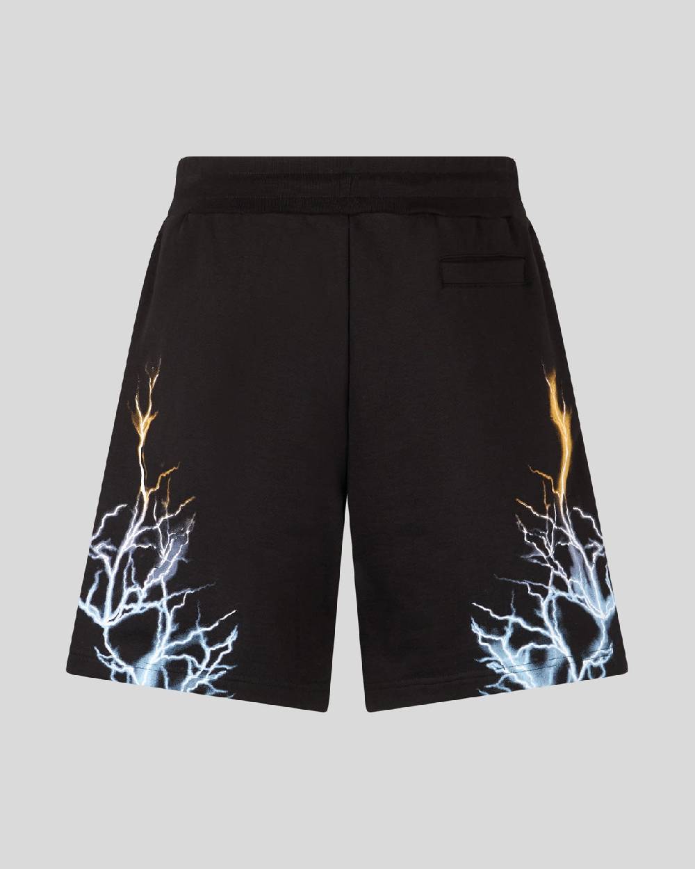 Phobia Archive PANTALONCINO NERO CON STAMPA FULMINE BICOLORE GIALLO E BLU Pezzi Unici