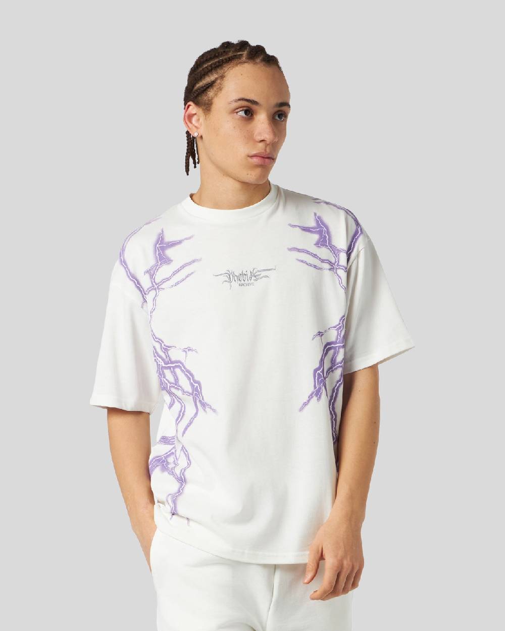 Phobia Archive T-SHIRT BIANCA CON FULMINE LATERALE VIOLA Negozi Online