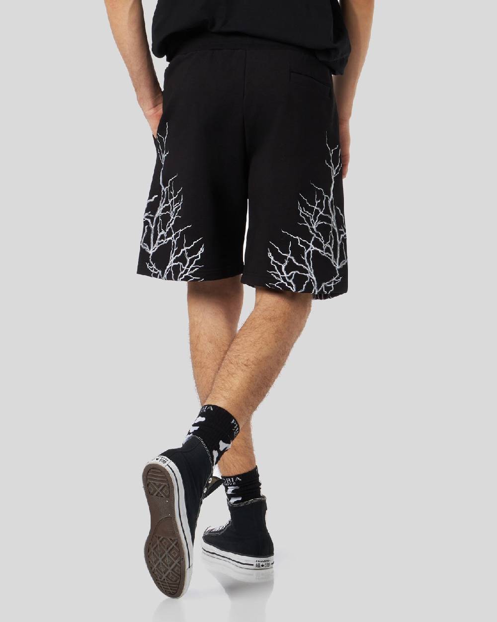 Phobia Archive PANTALONCINI NERI CON FULMINI RICAMATI GRIGI Vendite Flash