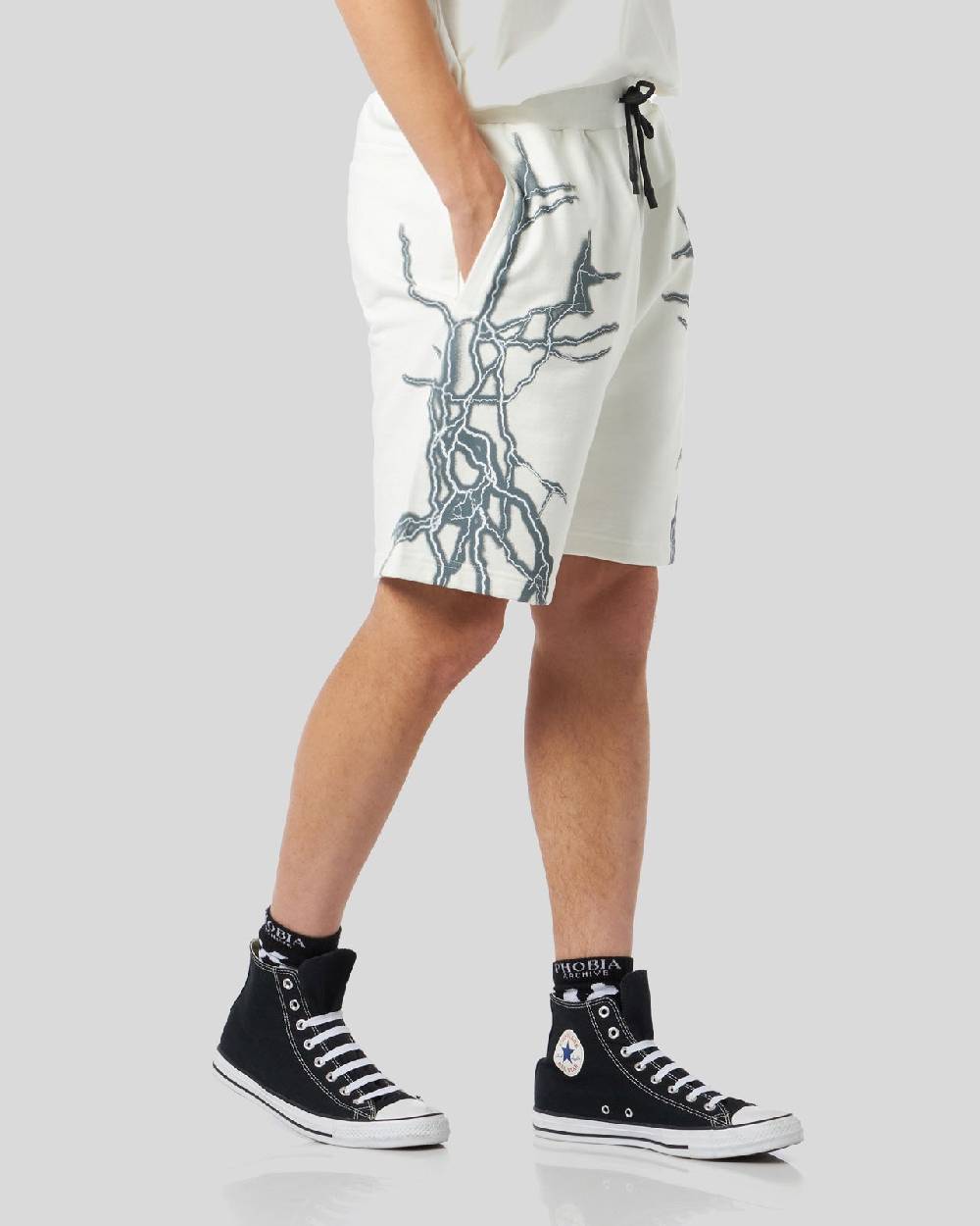 Phobia Archive PANTALONCINO BIANCO CON FULMINI LATERALI GRIGI Prezzo Ridotto