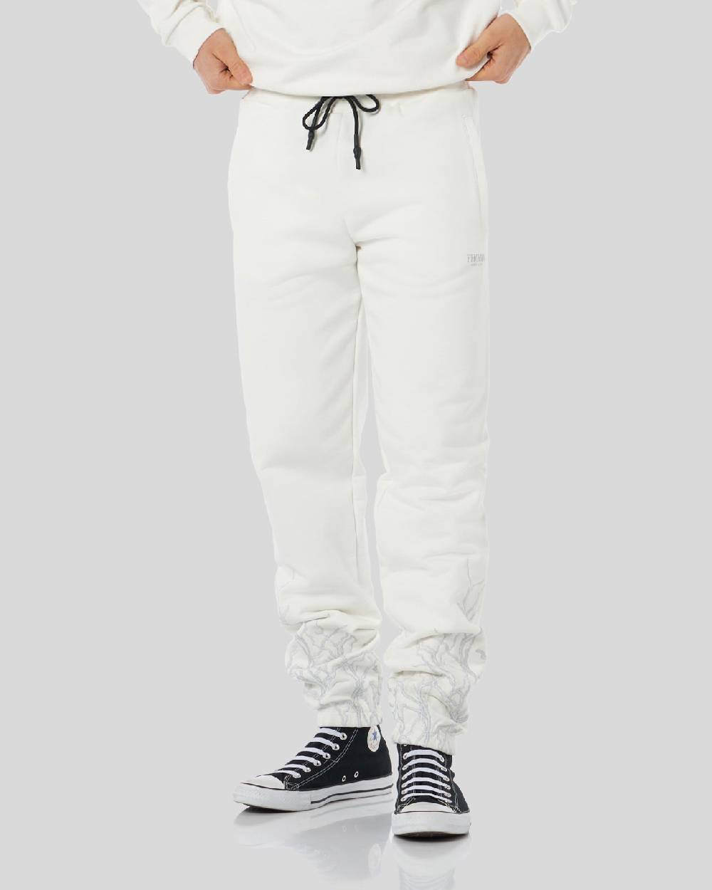 Phobia Archive PANTALONE BIANCO CON FULMINE GRIGIO RICAMATO Vendita Economica