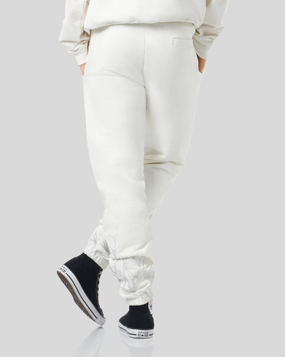Phobia Archive PANTALONE BIANCO CON FULMINE GRIGIO RICAMATO Vendita Economica