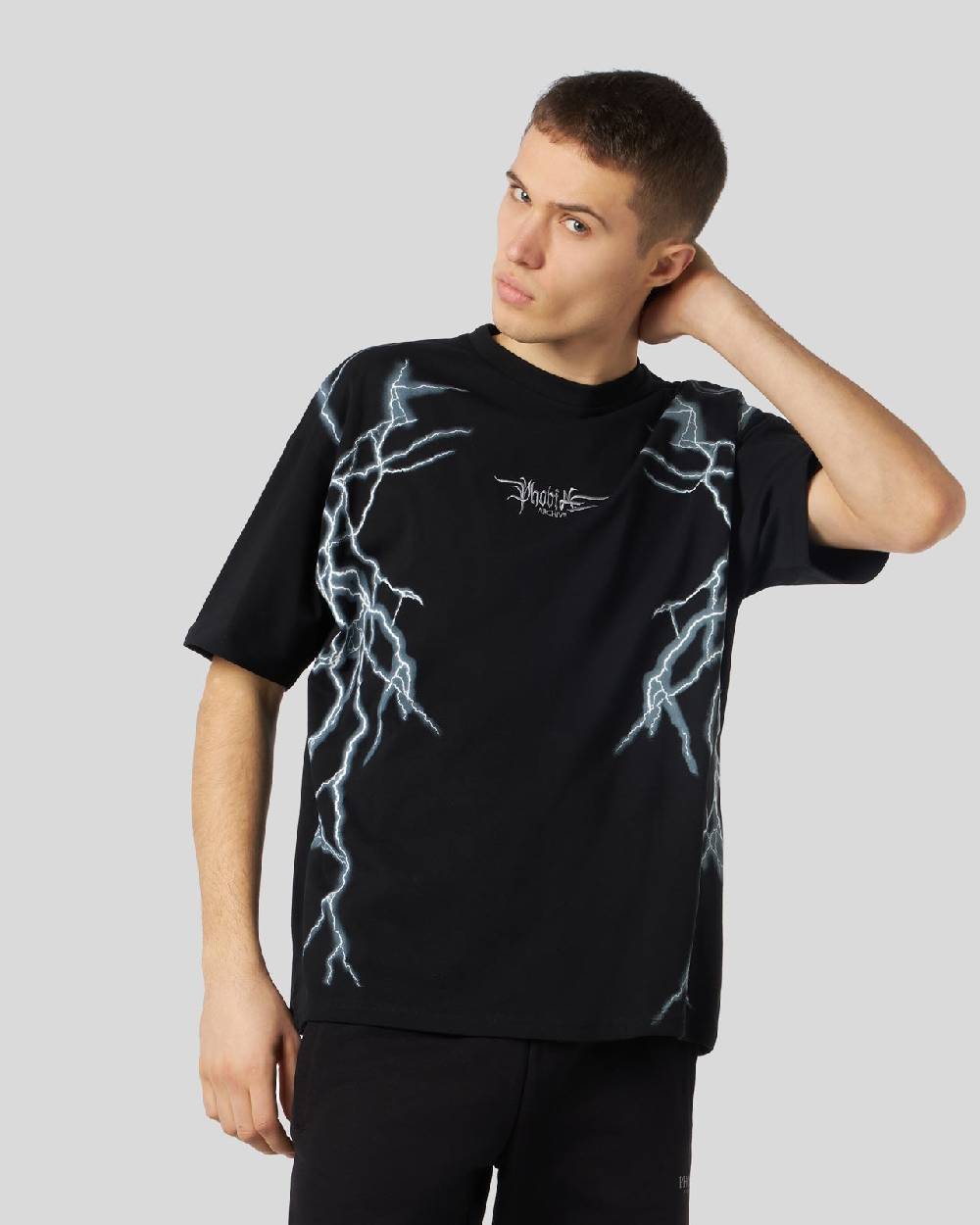 Phobia Archive T-SHIRT NERA CON FULMINI LATERALI BIANCHI Vendite Flash